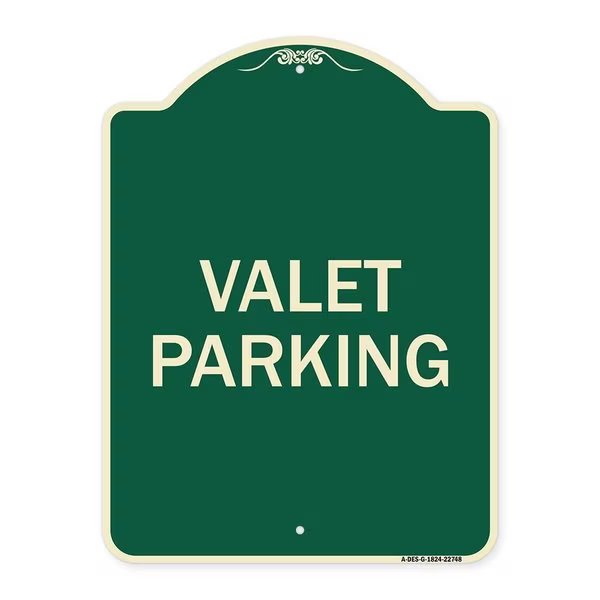 Designer Series Sign Valet Parking, Green & Tan Heavy-Gauge Aluminum Sign, 24